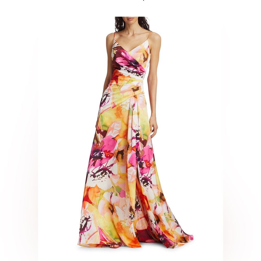 Theia Flora Faux-Wrap Gown